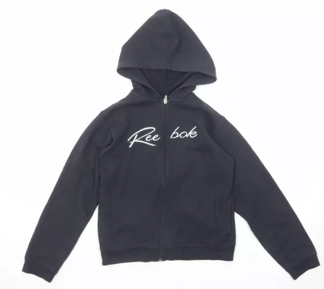 Sudadera con capucha con cremallera completa de poliéster azul para niños Reebok talla XL con cremallera