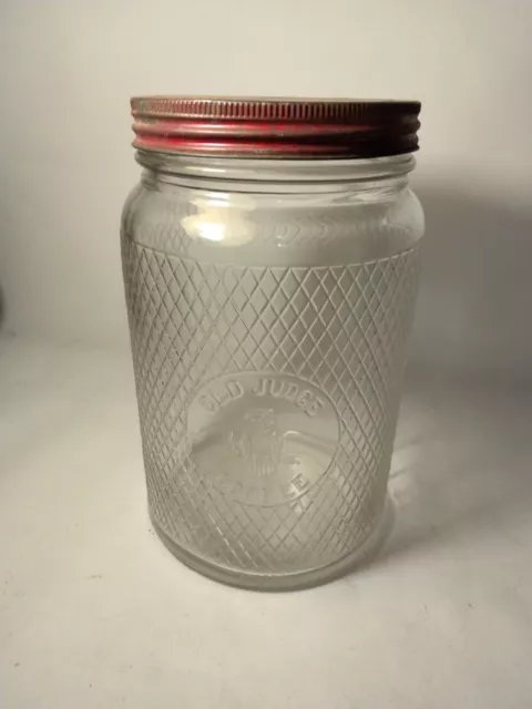 Vintage OLD JUDGE Glass Coffee Jar With Zinc Lid 