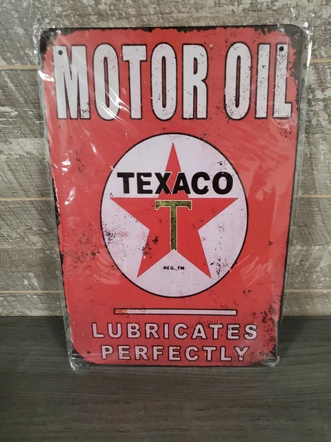 TIN SIGN Texaco Motor Oil Retro Gas Station Sign Garage Cave Auto Shop