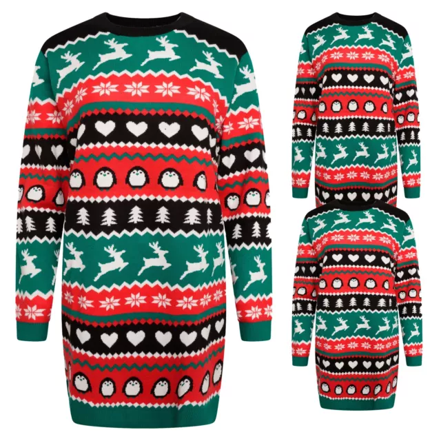 Christmas Dress Jumper Womens Ladies Knitted Novelty Xmas Long Sweater Pullover