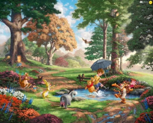 Disney Winnie The Pooh Cartoon Painting Large Art Framed Canvas Picture 24x16"