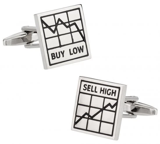 Stock Market Cufflinks Buy Low Sell High Silver and Black Enamel Cuff Links