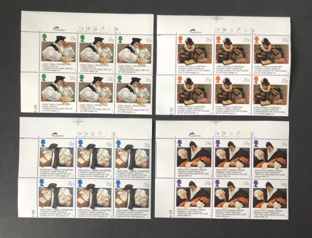 Gb 1988 Mnh Welsh Bible Set In Cylinder Corner Blocks Of Six