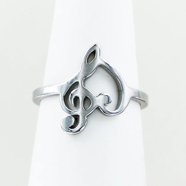 MUSIC CLEF HEART Ring - Stainless Steel Band Orchestra Musical Bass Treble Choir