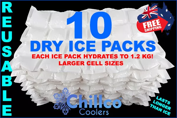 10 X Sheets Dry Gel Ice Packs - Reusable - Hydrates To 1.2 Kg - Dry Ice Packs
