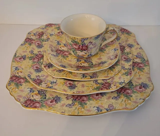 Royal Winton Grimwades Welbeck Chintz Square 5 Piece Dinner Place Setting 1995