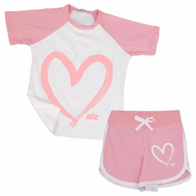 Kids Short Set Girls Baby Pink Raglan Style Sleeve T shirt 2 Piece Summer Outfit
