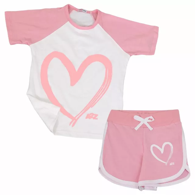 Set corto bambini bambina rosa stile raglan t-shirt 2 pezzi abito estivo