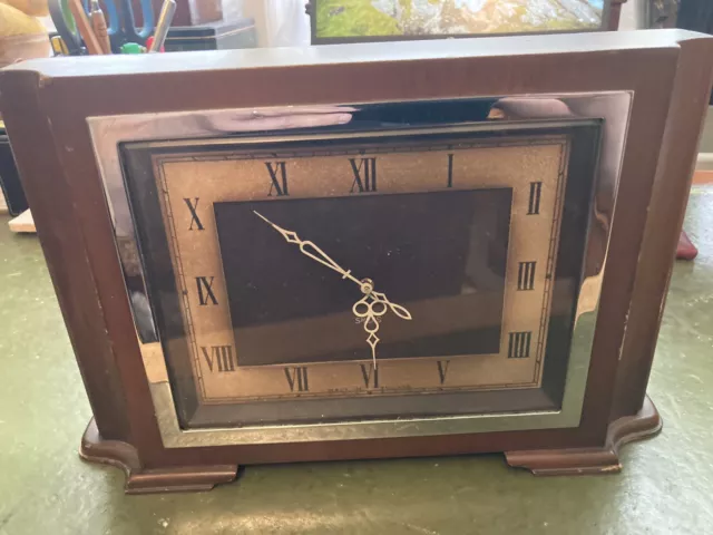 Art Deco Wood Chrome Clock (winding)