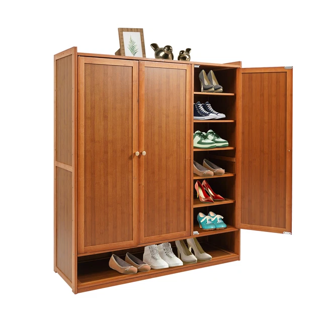 SHOE STORAGE CABINET w/ Shutter Doors, Bamboo Shoe Floor Storage ...