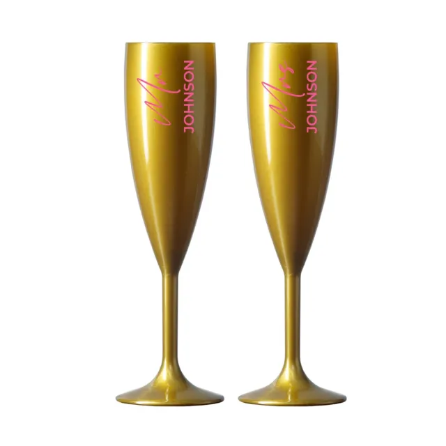 Personalised Champagne Flute Glass Bride Groom Mr Mrs Wedding Maid Honour GOLD