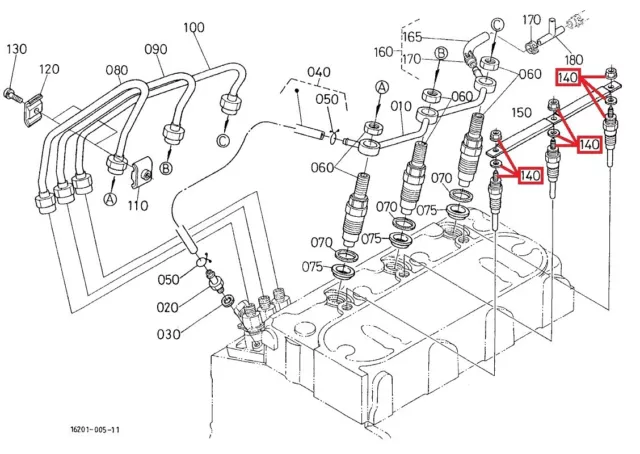 1626165510 Glow Plug (Set of 3) Fits Kubota "Aste-A155" Series (Special Order)