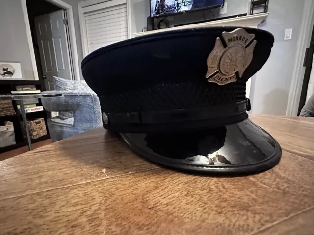 Vintage Monroe Fire Department Uniform Hat Cap With Badge