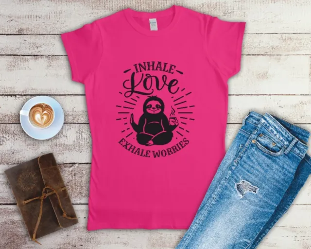 Inhale Love Exhale Worries Ladies T Shirt Sizes Small-2XL