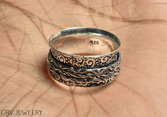 Handmade Spinner Ring Ethnic Jewelry 925 Silver Plated Us Size 9.5" R021-H146
