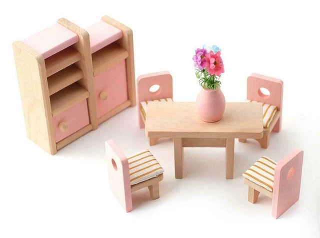 Maison De Poupées : Table Et 4 Chaises En Bois Pin - Échelle 1:12, Miniature Tumdee - Neuf