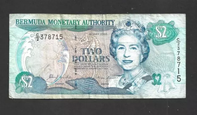 2 Dollars Vg  Banknote From  Bermuda 2000  Pick-50