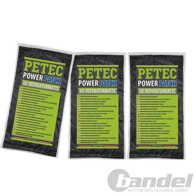 3x 75x150mm PETEC POWER PATCH TAPPETINO RIPARAZIONE UV ADESIVO UNIVERSALE