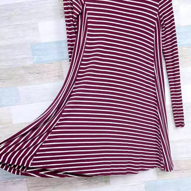 Old Navy Stretchy Swing Dress Red White Stripe Long Sleeve Jersey Knit Womens XS 3