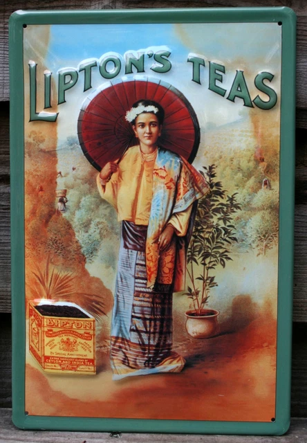 LIPTON'S TEA Vintage Advert Embossed Metal Kitchen Cafe Sign