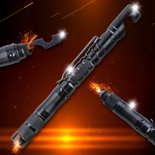 Self Defence Tactical Pen EDC Emergency Glass Breaker Military LED Flashlight