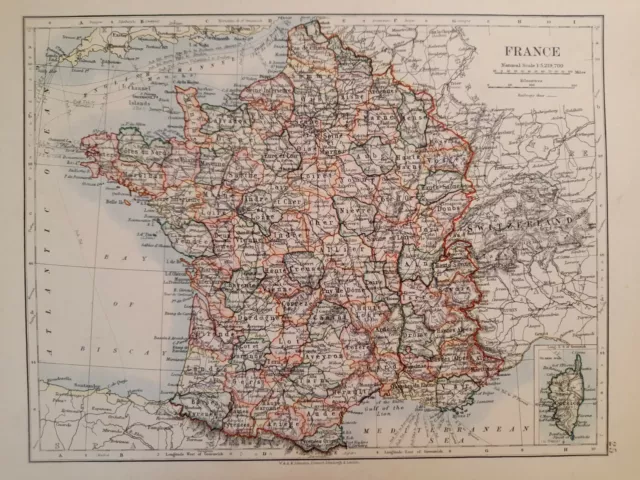 1913 Map - France - Orne Indre Vendee Vienne Cher Oise Doubs Ain Var