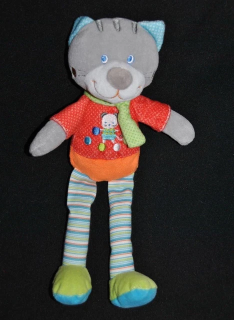 Peluche doudou chat orange rouge  MOTS D'ENFANTS Leclerc écharpe pois 30 cm NEUF