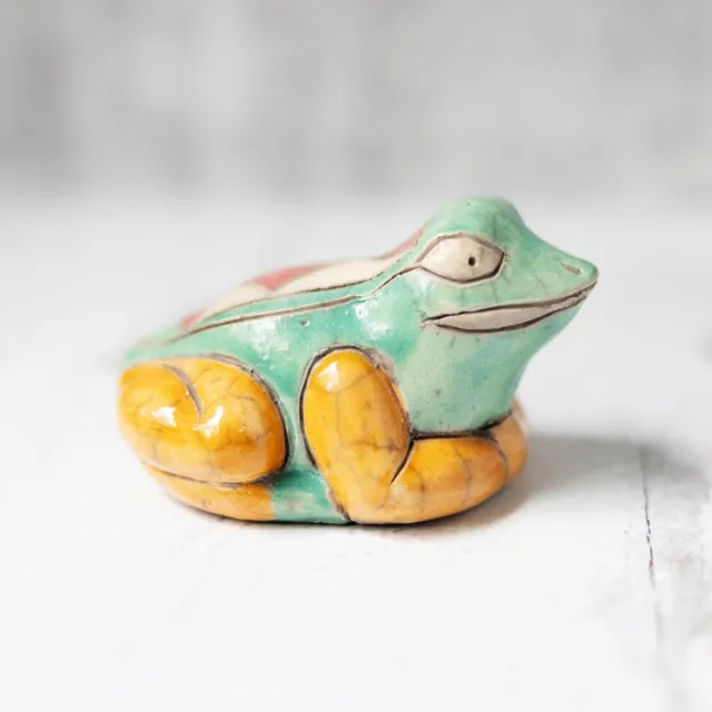 Raku Frog Multicolored Collectible Ceramic Handmade South Africa Art