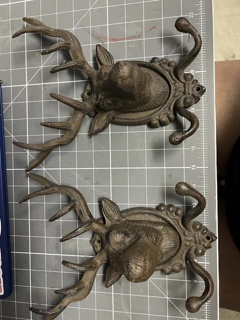 2 Vintage Elk Cast-Iron Double  Hooks