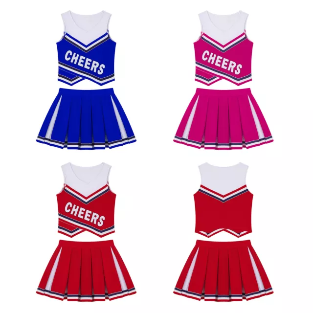 Girl Kids Sports Dance Outfit Sleeveless Letters Cheers Print Vest Pleated Skirt