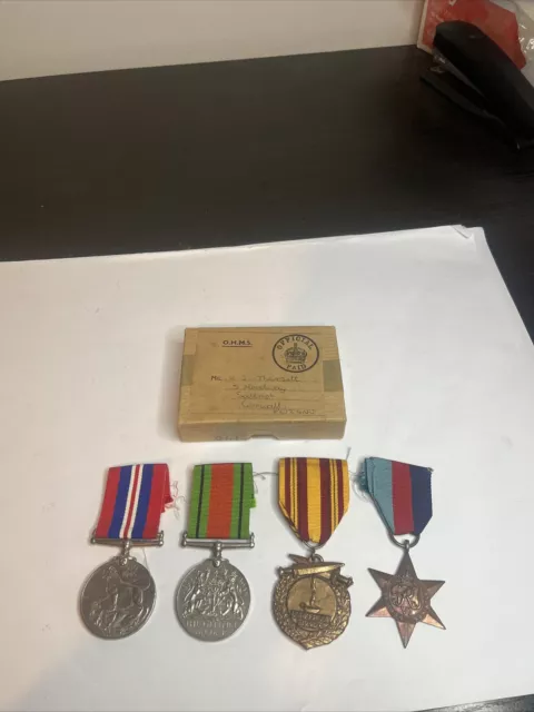 WW2 British service medals in original issue postage box Dunkirk Medal.