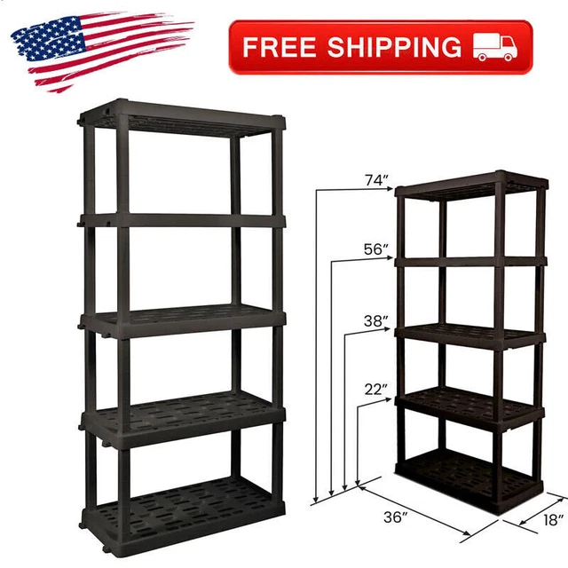 GARAGE HEAVYDUTY PLASTIC Shelving Unit 5 Tier Shelves Storage Rack 74