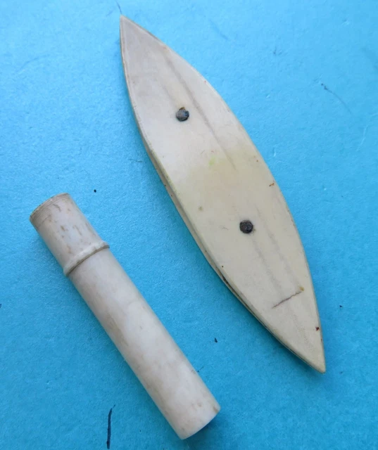 Antique  Sewing  Screw Top Needle Case & Tatting Shuttle.