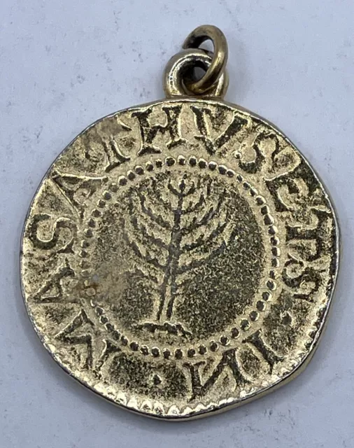 Facsimile Colonial Massachusetts Pine Tree Shilling Style Gold Tone Pendant