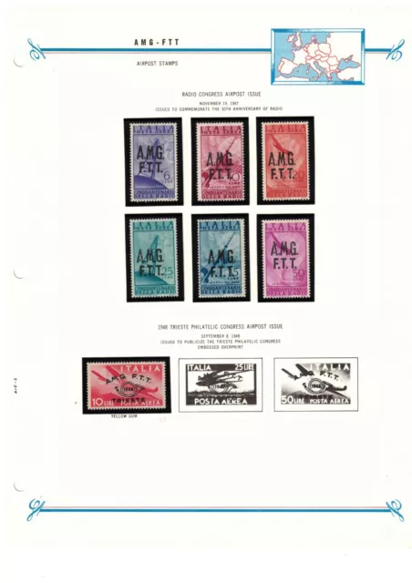 Trieste AMG-FTT 1947 Radio Congress Airmail Set MLH on Bush Album Page