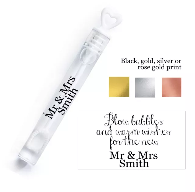 50 x Personalised wedding table favour bubbles Mr & Mrs table stickers