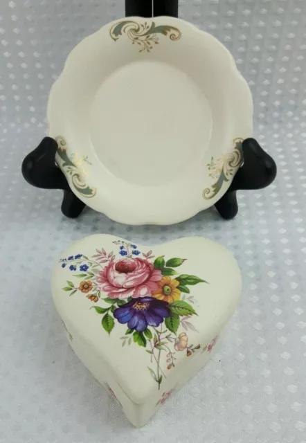 Axe Vale Studio Pottery Devon - Floral Heart Shaped Trinket Box & Pin Tray