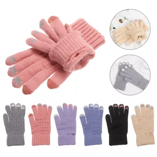 Soft Cartoon Cats Thicken Warm Touch Screen Mittens Full Finger Knitted Gloves