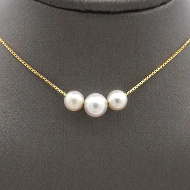 14k Gold 3 Akoya Floating Pearls Necklace June Birthstone Add A Pearl Chain New