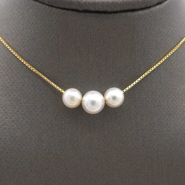 14k Gold 3 Akoya Floating Pearls Necklace June Birthstone Add A Pearl Chain New 14k Gold 3 Akoya Floating Pearls Necklace June Birthstone Add A Pearl Chain New