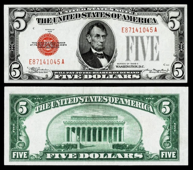 1928-C $5 Red Seal United States Note~ EXTRA FINE