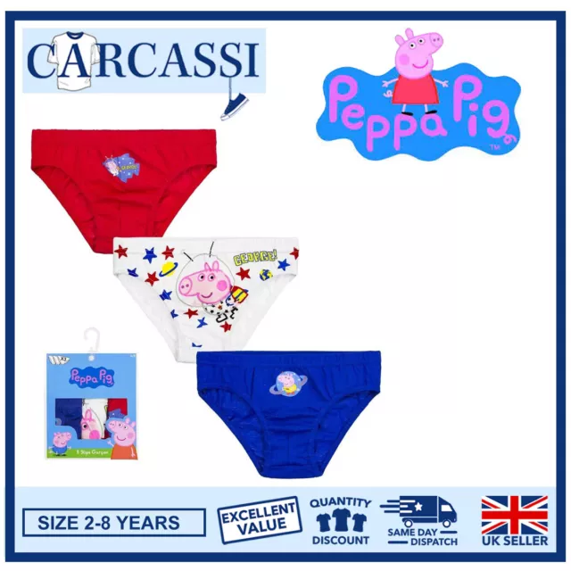 Intimo personaggio Peppa Pig ragazzi George Briefs bambini confezione da 3 anni 2-8