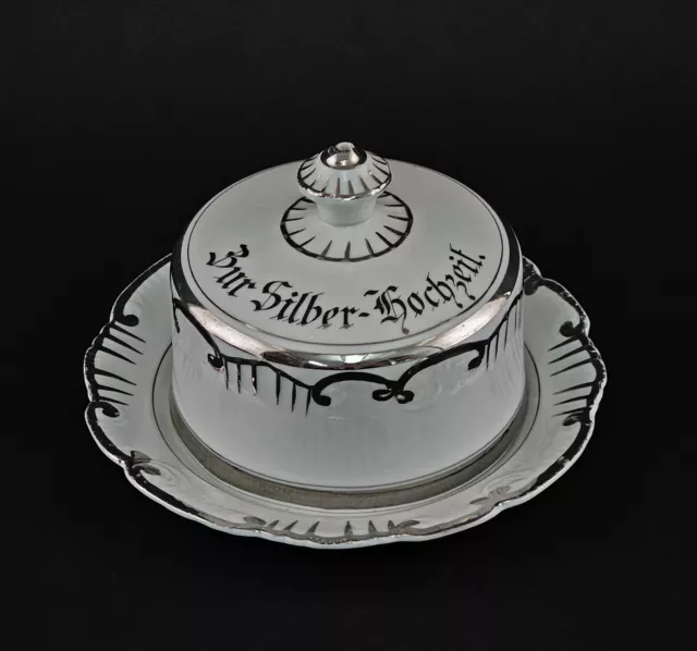 a-9240347-d Silberhochzeit  Porzellan runde Butterdose wohl Schlesien um 1900