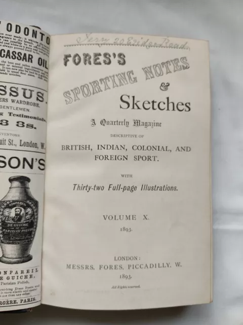 Fores's sporting notes & Sketches volume X 1893 Quarterly bound magazine