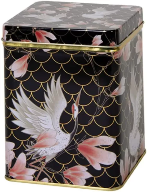 Oriental Crane - Retro/Vintage Style Tea Caddy/Storage Tin - Black/Gold/Peach