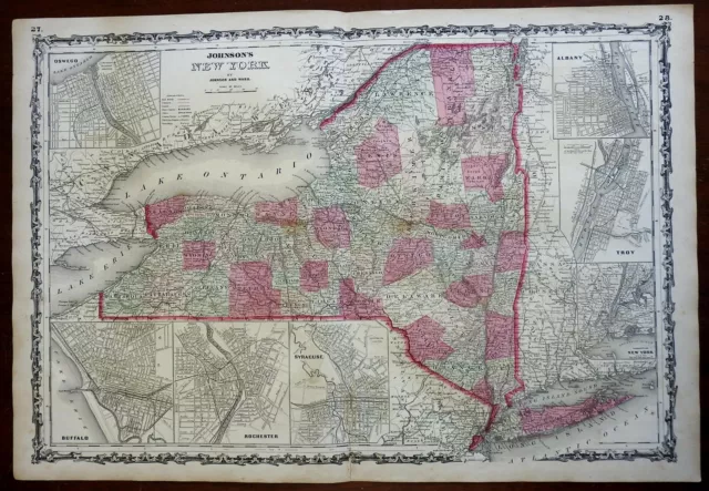 New York state Rochester Buffalo Oswego 1864 Johnson & Ward civil war era map