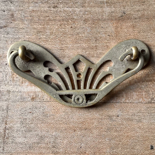 Antique Drawer Handle Pull Solid Brass Arts And Crafts Door Vintage Old Salvage