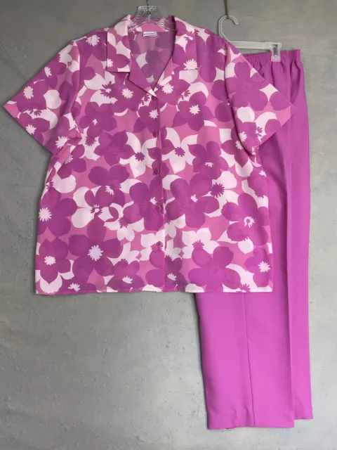 Blair Boutique Womens 2pc Outfit Pink Floral Shirt and Solid Pink Pant