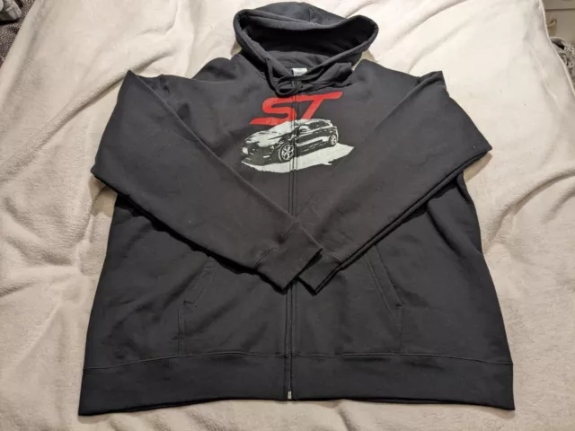 Ford Focus ST Mens Hoodie XXL 2XL 26.5 p2p Black Full Zip Front Print good cond.