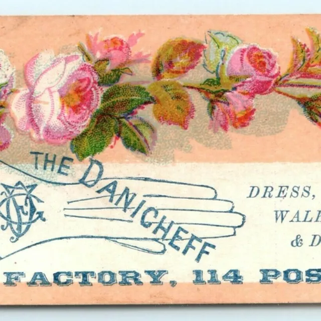 c1880s San Francisco Danicheff Kid Gloves Victorian Trade Card California C17